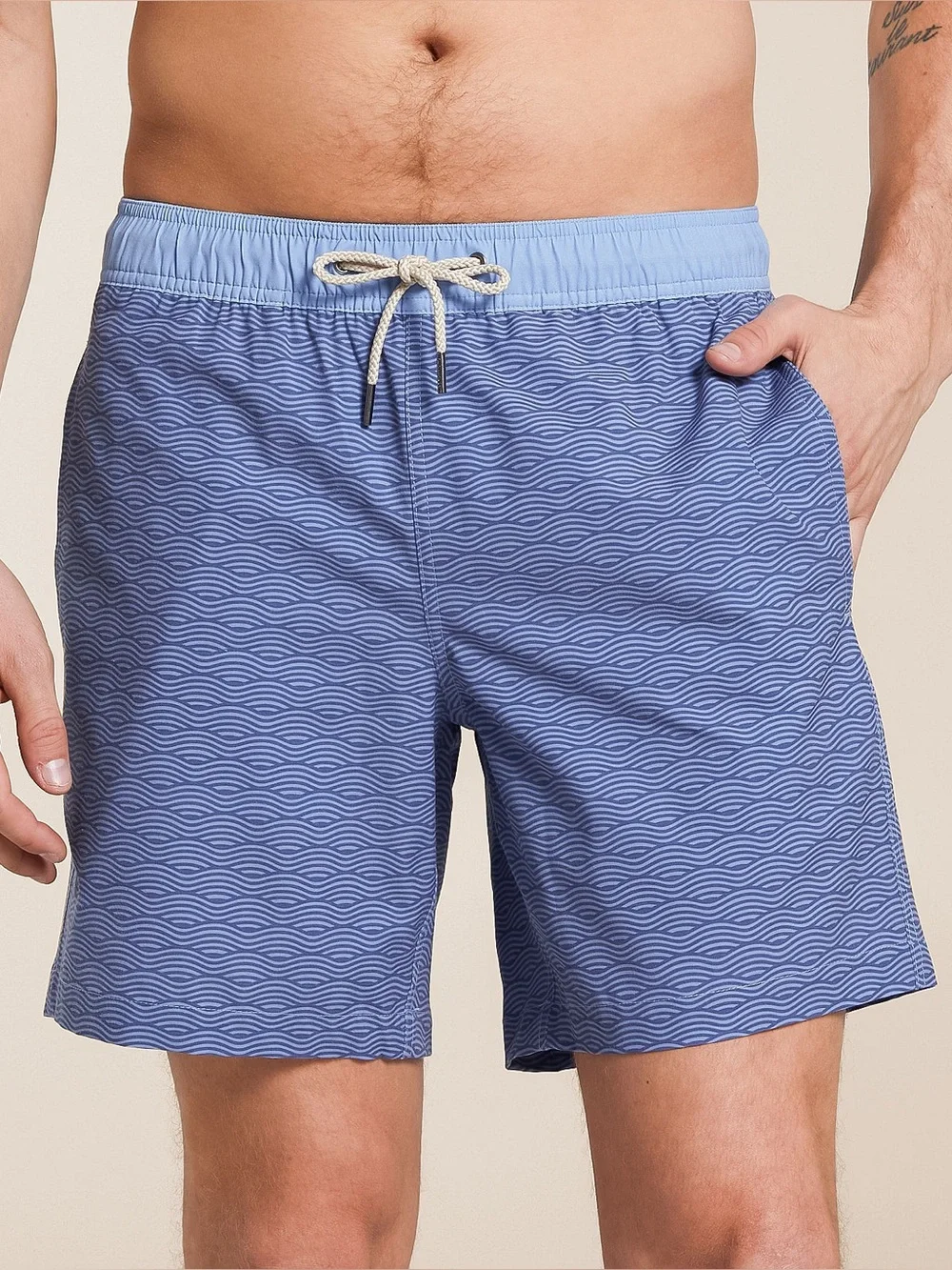 Fair Harbor mens XL blue bayberry waves stretch swim trunks EUC